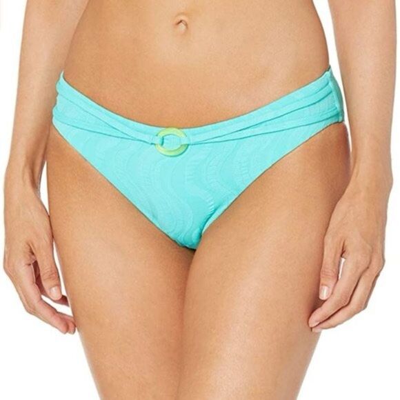 BNWT Trina Turk Teal Swirl Pattern Essential Hipster Bikini Bottom Sz 8 Beach - Picture 1 of 9
